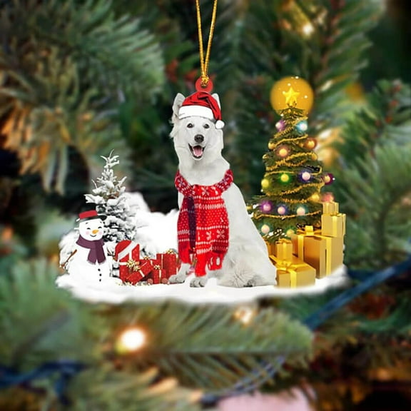 Acrylic 2D FLAT - White German Shepherd Christmas Ornament - Holiday Tree Decoration