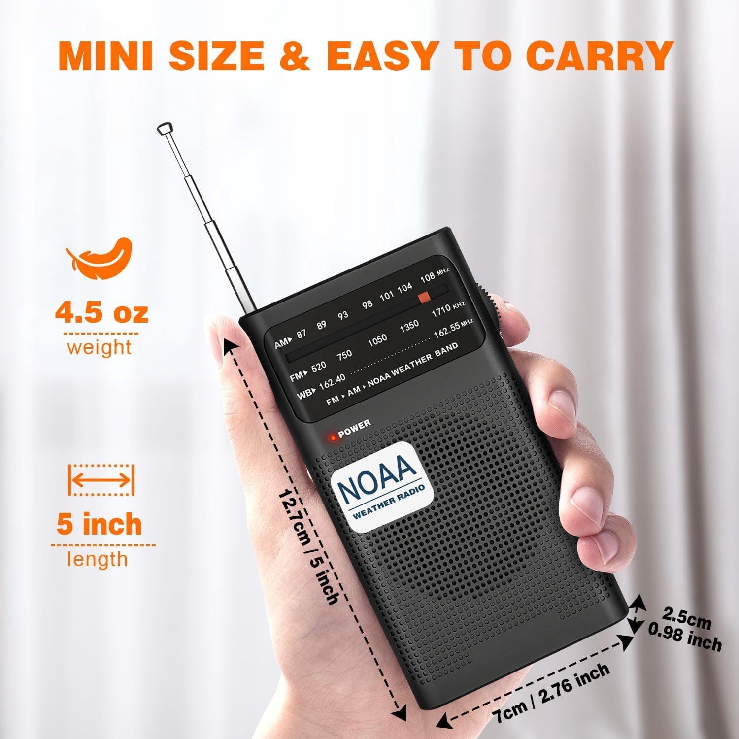 HRTGFD-NOAA Weather Radio, AM FM NOAA Emergency Radio Portable with Best Reception, Headphone Jack, Powered by 2 AA Battery, Transistor Radios Battery-Operated for Emergency, Hurricane, Home(Black)
