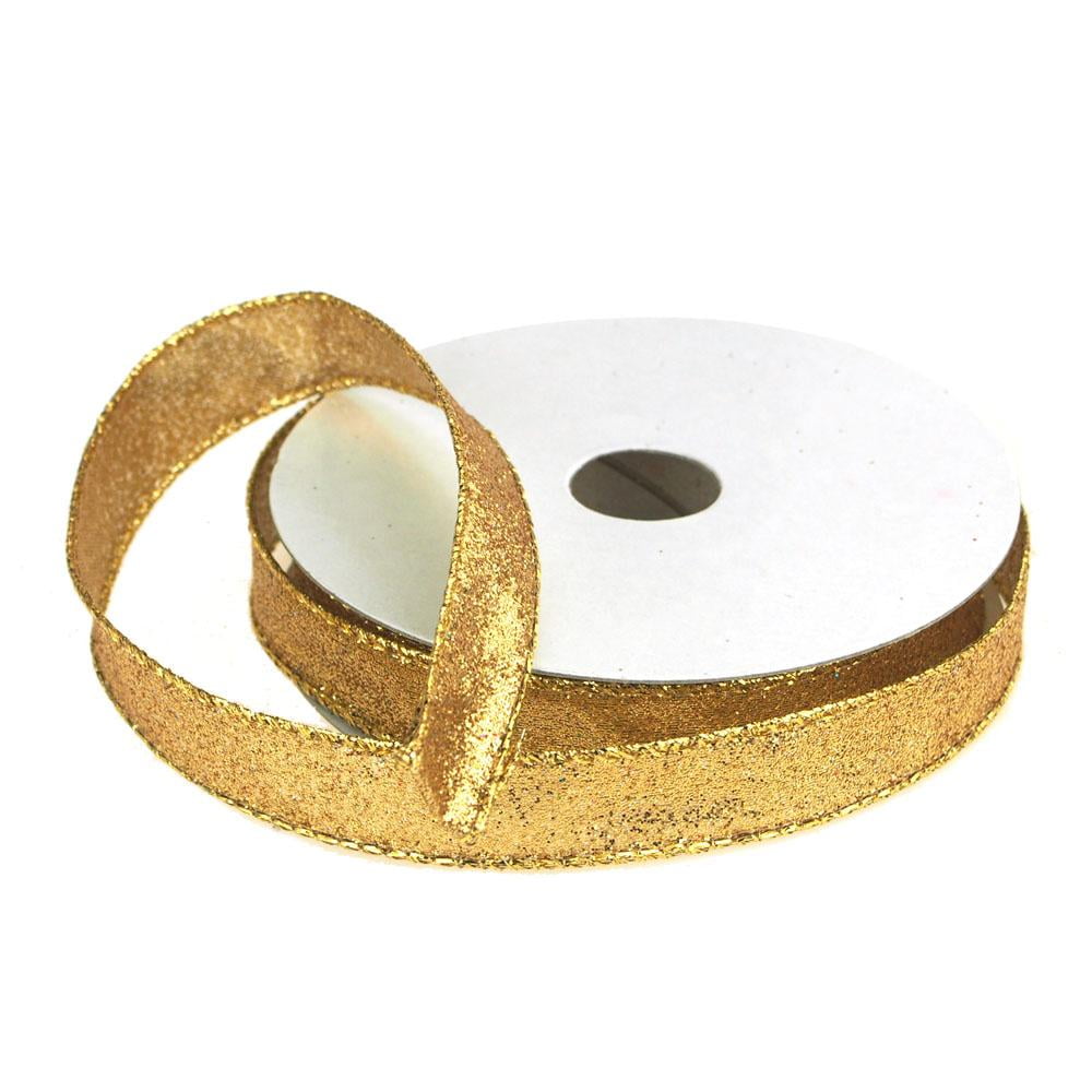 Metallic Glitter Wired Christmas Ribbon, Gold, 5/8Inch, 10 Yards