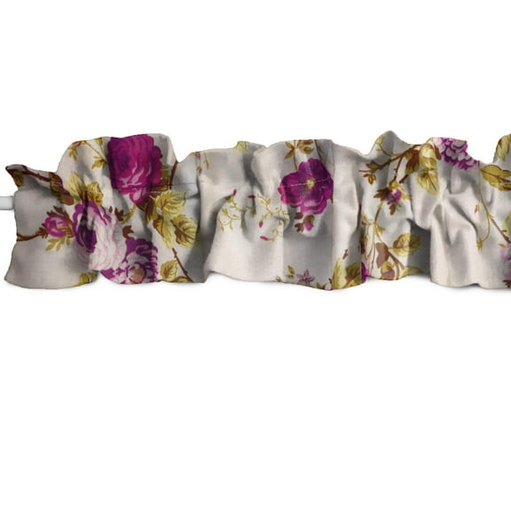 Vintage Floral Large Roses Print Cotton Curtain Sleeve Topper Window Treatment