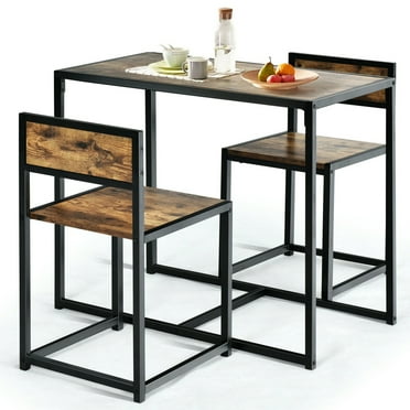 Gymax 3pcs Dining Set Compact Table and 2 Chair Home Kitchen Breakfast Antique