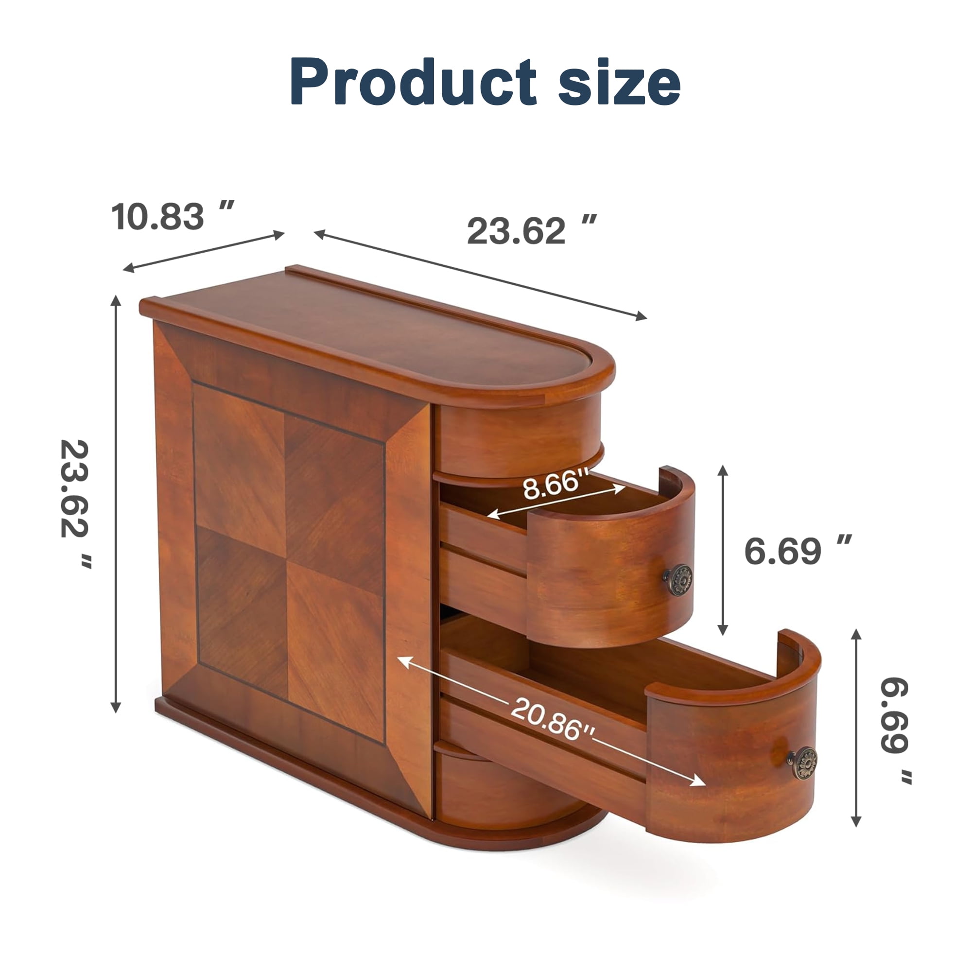 Demi Bonn Narrow Side Table with 2 Drawers, Wood Side End Table, Nightstand and Bedside Table with Storage, for Small Spaces, Brown