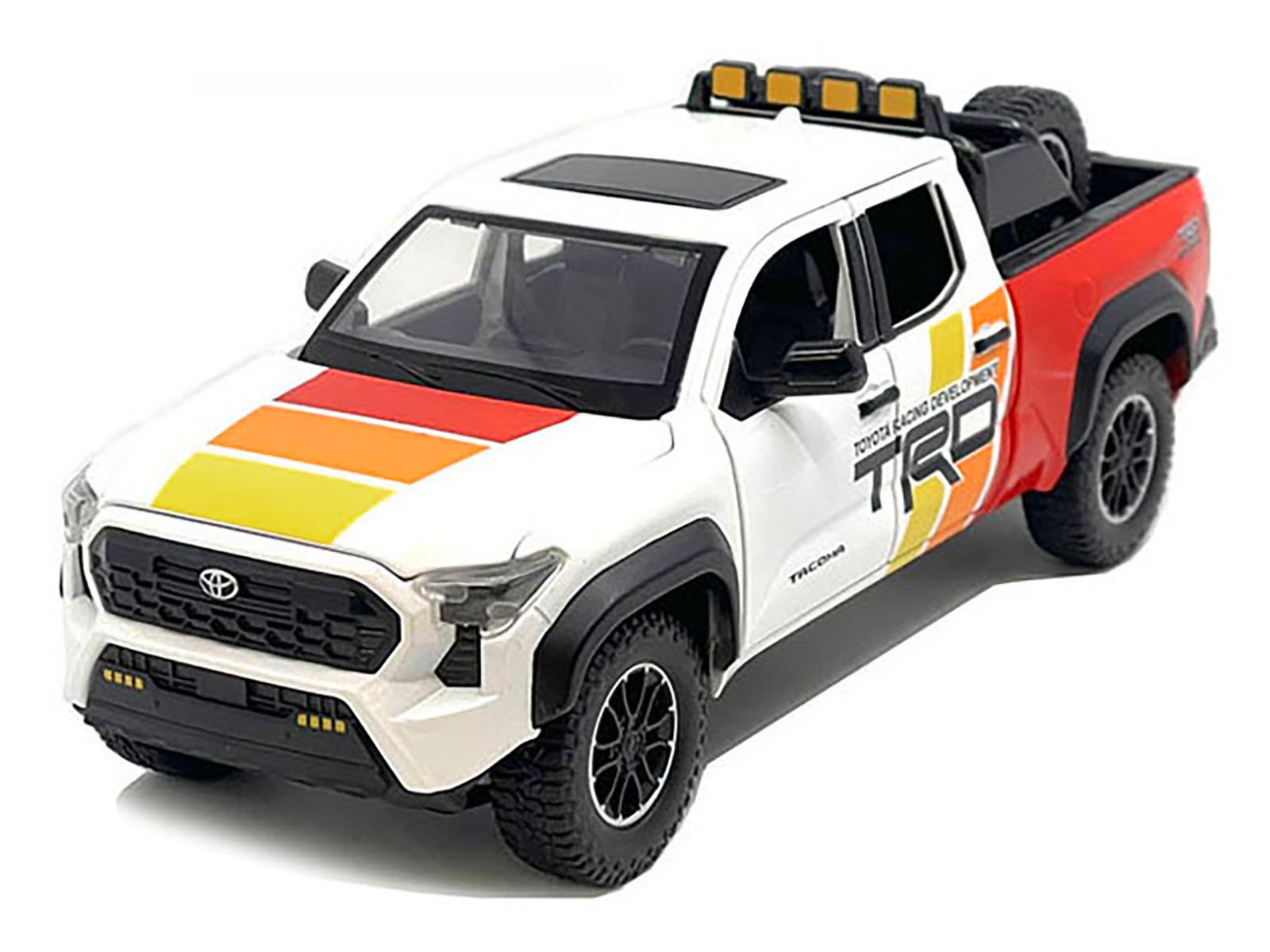 2024 Toyota Tacoma TRD Off Road Ed Truck White and Red with TRD Stripes with Sunroof & Wheel Rack 1/24 Die Cast Model Car