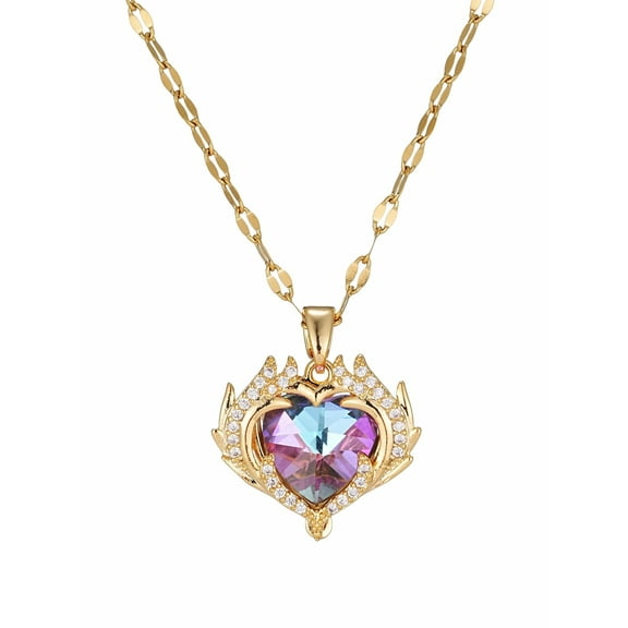 Lrocirlon Gold Plated Necklace for Women Heart Pendant Necklaces with Colored Gemstone Fashion Jewelry Gifts for Women
