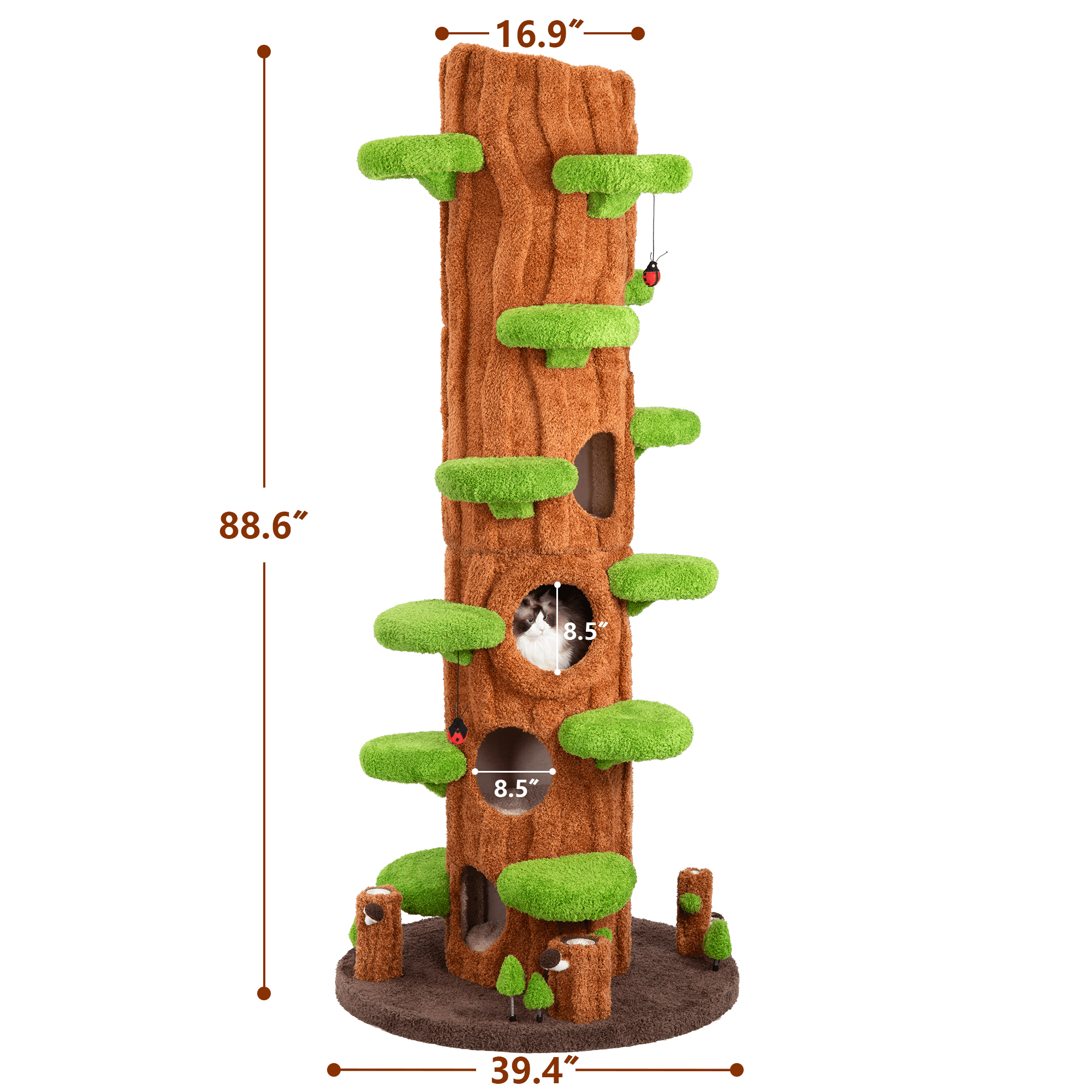LHBCraft 88.6" Tall Cat Tree for Indoor Cats, Large Cat Tower with Luxury Cat Condo, Cat Tree Tower with Soft Cushion, Scratching Board, Plush Platform and Top Perch