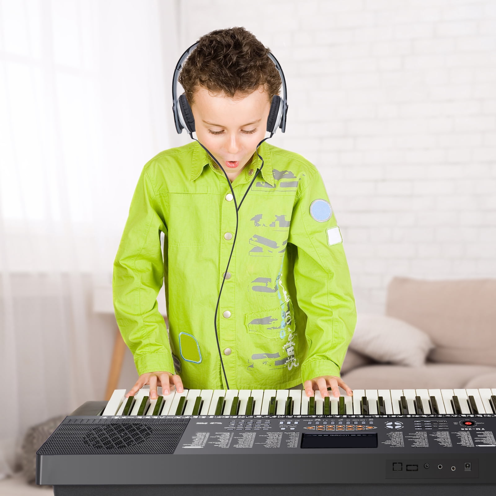 ZYPPP 61 Key Electronic Keyboard Piano Organ with Microphone Stand Stool Earphone