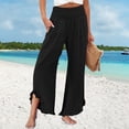 thumbnail image 2 of Aoiroe Womens Linen Pants Wide Leg High Waisted Drawstring Casual Loose Pants with Pockets Black M, 2 of 7