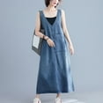 thumbnail image 4 of safuny Women's Dress Bandage High Waist Denim Jacket Jean Long Dresses Comfy Casual Dressy Loose Plus Size Lapel Sleeveless Solid Color For Mujer Elegante Blue XL, 4 of 7