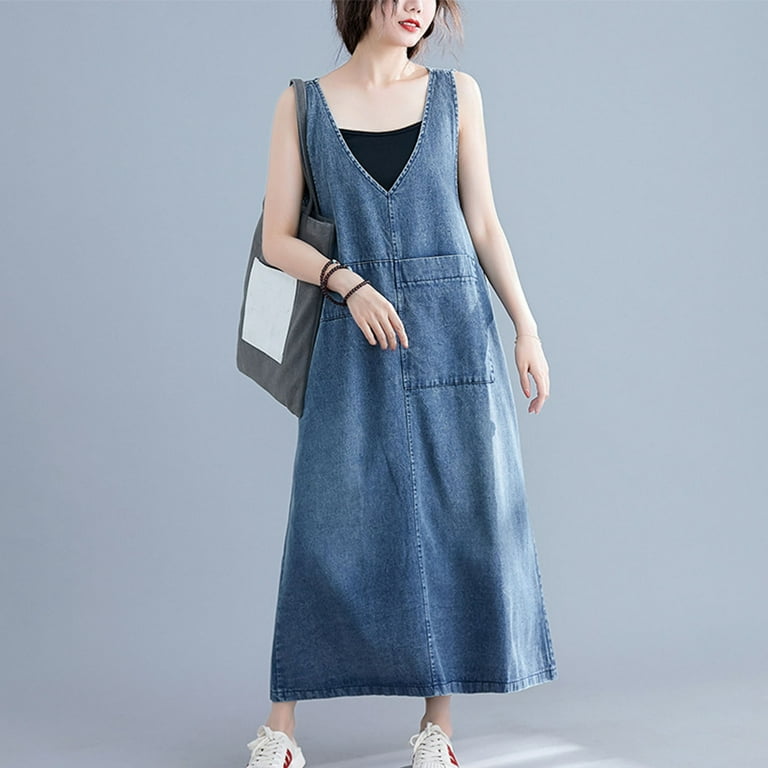 ZQUUVOU Women's Casual Sleeveless Denim Dress Summer V Neck A Line Flowy Beach Jean Maxi Tank Pocket Sun Dress Blue - Walmart.com ZQUUVOU Women's Casual Sleeveless Denim Dress Summer V Neck A Line Flowy Beach Jean Maxi Tank Pocket Sun Dress Blue - Walmart.com