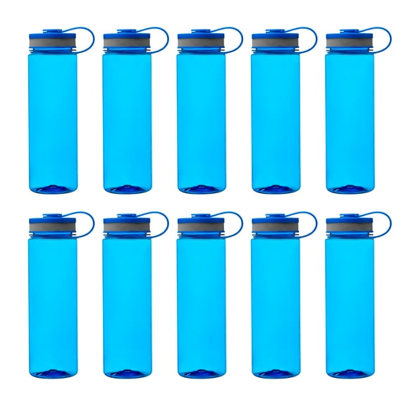 Wide Mouth Water Bottles 26 oz. Set of 10, Bulk Pack - BPA Free, Great for Gym, Camping, Backpacking, School - Blue