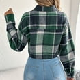 thumbnail image 5 of STETMN Women's Fall Crop Plaid Jacket Button Lapel Casual Coat Loose Long Sleeve Coat with Pocket, 5 of 8