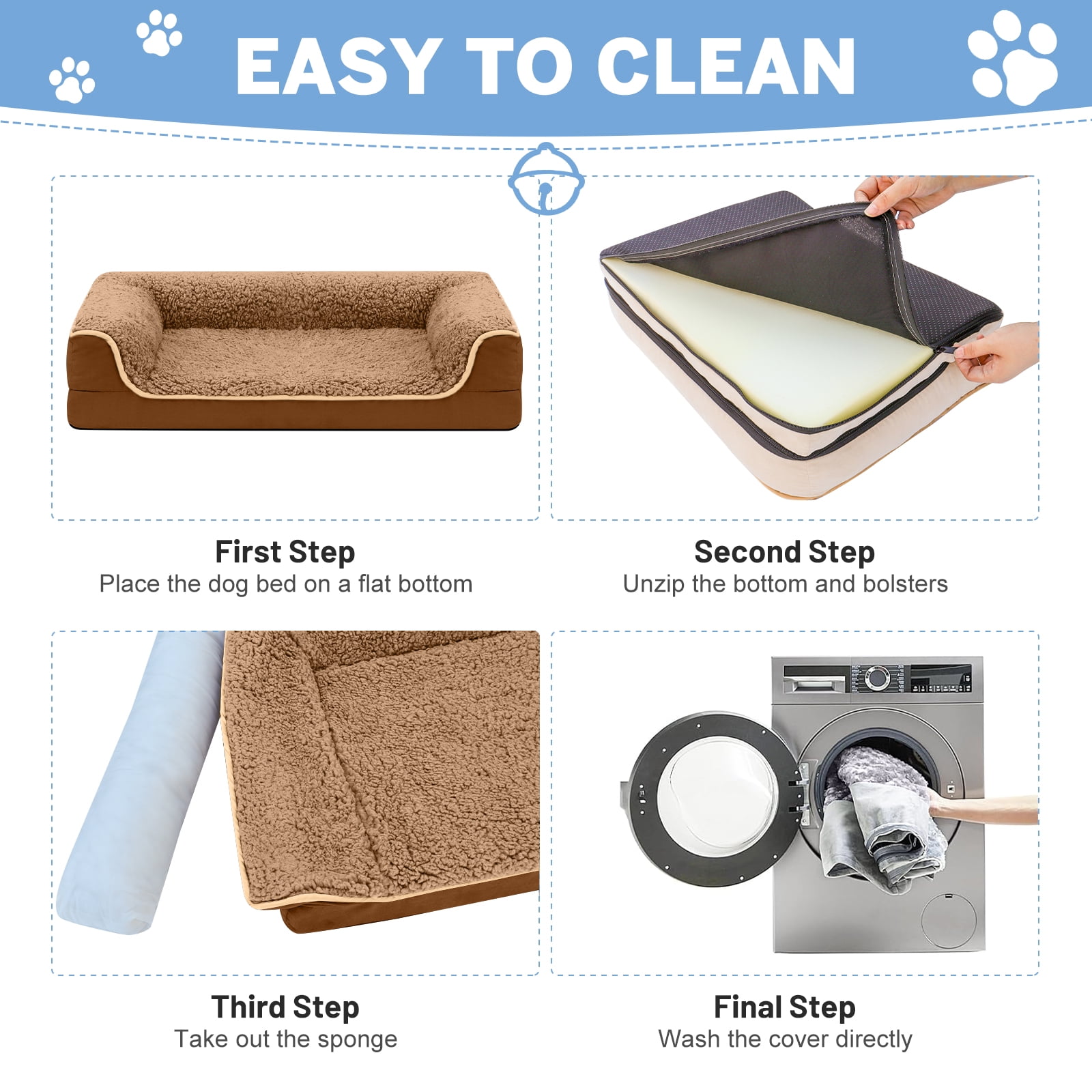 PayUSD Dog Bed for Large Medium Small Dogs Orthopedic Dog Sofa Bed Non Slip Pet Couch with Removable Washable Cover Supportive Egg Crate Foam S to XL, Brown