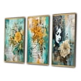 thumbnail image 3 of Designart "Vintage Art Yellow Rose in Blossom" Rose Framed Wall Art Set Of 3 - Blue Traditional Frame Canvas Set For Living Room Decor, 3 of 6