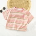 thumbnail image 2 of LYHaoo Boys Summer Casual Striped Short Sleeve T Shirt Breathable Comfortable Kids Top For Daily Wear Age 6 Months To 15 Years Holiday Summer Sizes 2-3 Years Pink, 2 of 3