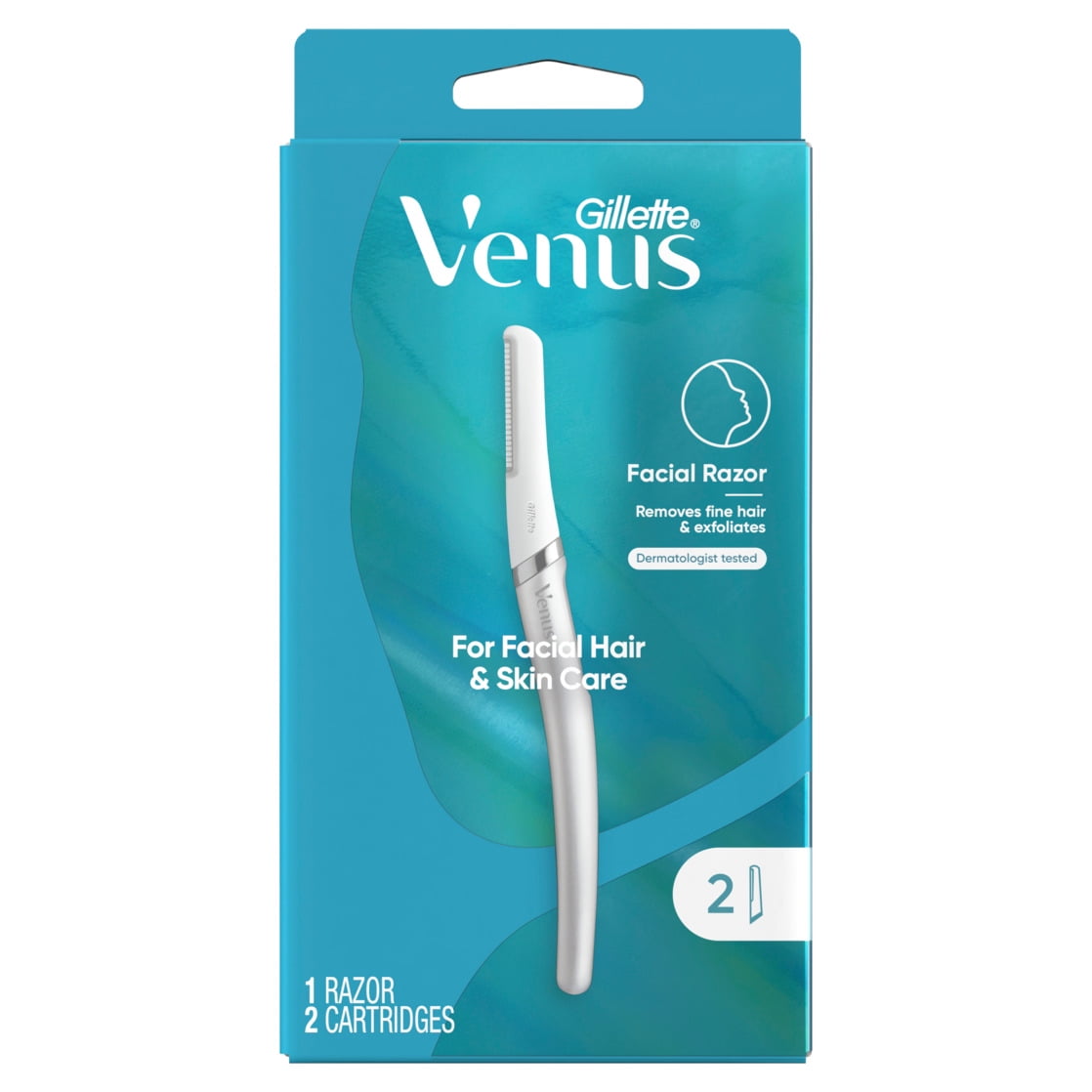 Venus Female Facial Razor for Women, Exfoliating Dermaplaning Tool for Face, Manual Razor, Handle + 2 Razor Blade Refills, Silver