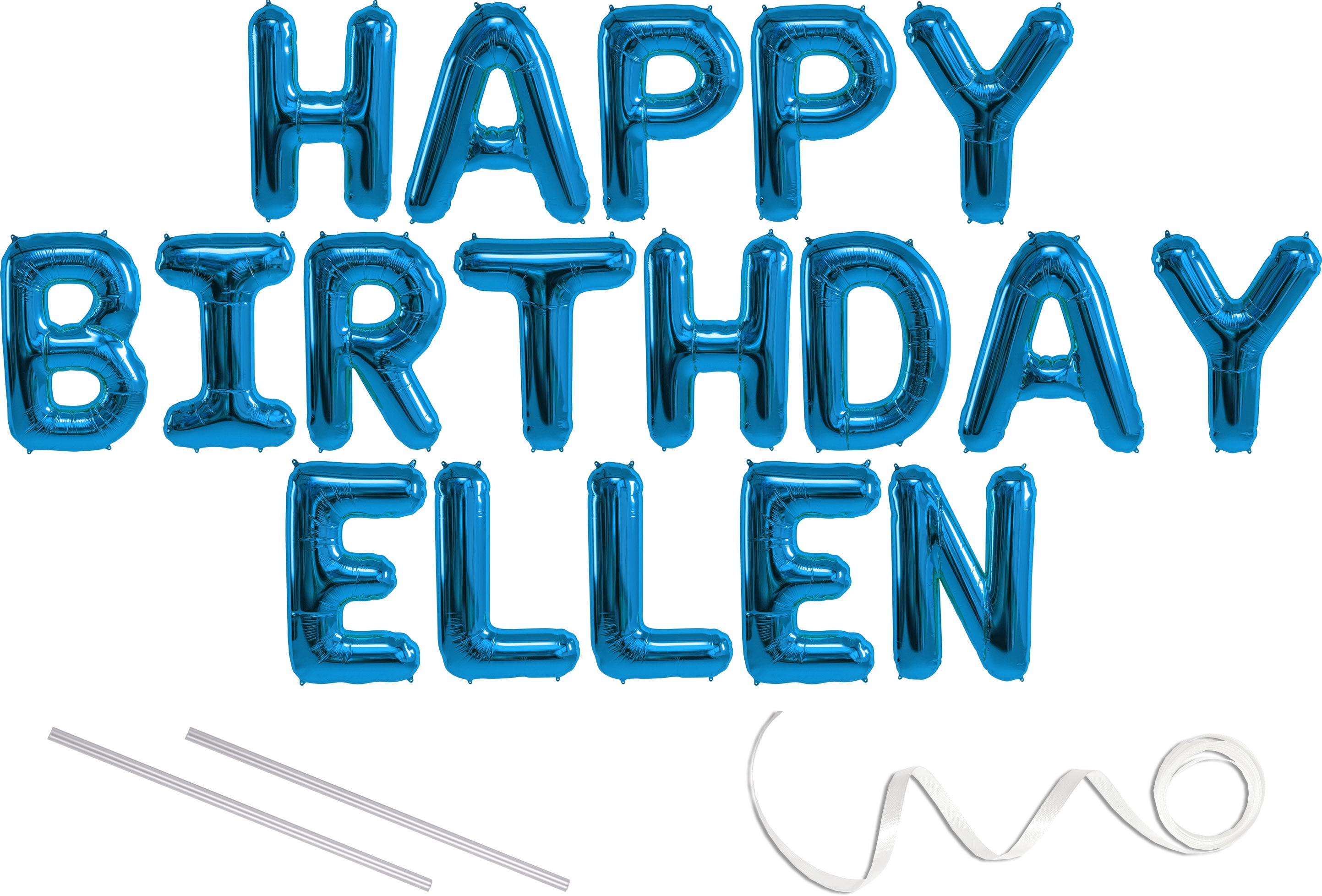 Ellen, Happy Birthday Mylar Balloon Banner - Blue - 16 inch Letters