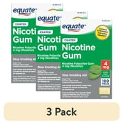 (3 pack) Equate Coated Nicotine Polacrilex Gum 4 mg, Mint Flavor, 100 Count, Compare to Nicorette® Gum Active Ingredient