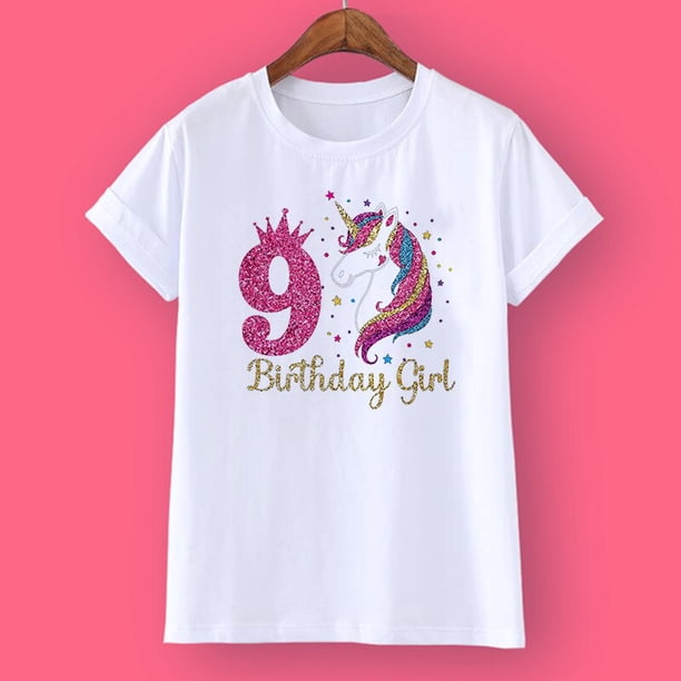 Camiseta de cumpleaños de unicornio 1-12 Camiseta de cumpleaños Camiseta salvaje Camiseta de fiesta para niñas Ropa con tema de unicornio Regalos para niños Camisetas de moda Camiseta Tan Jianjun unisex