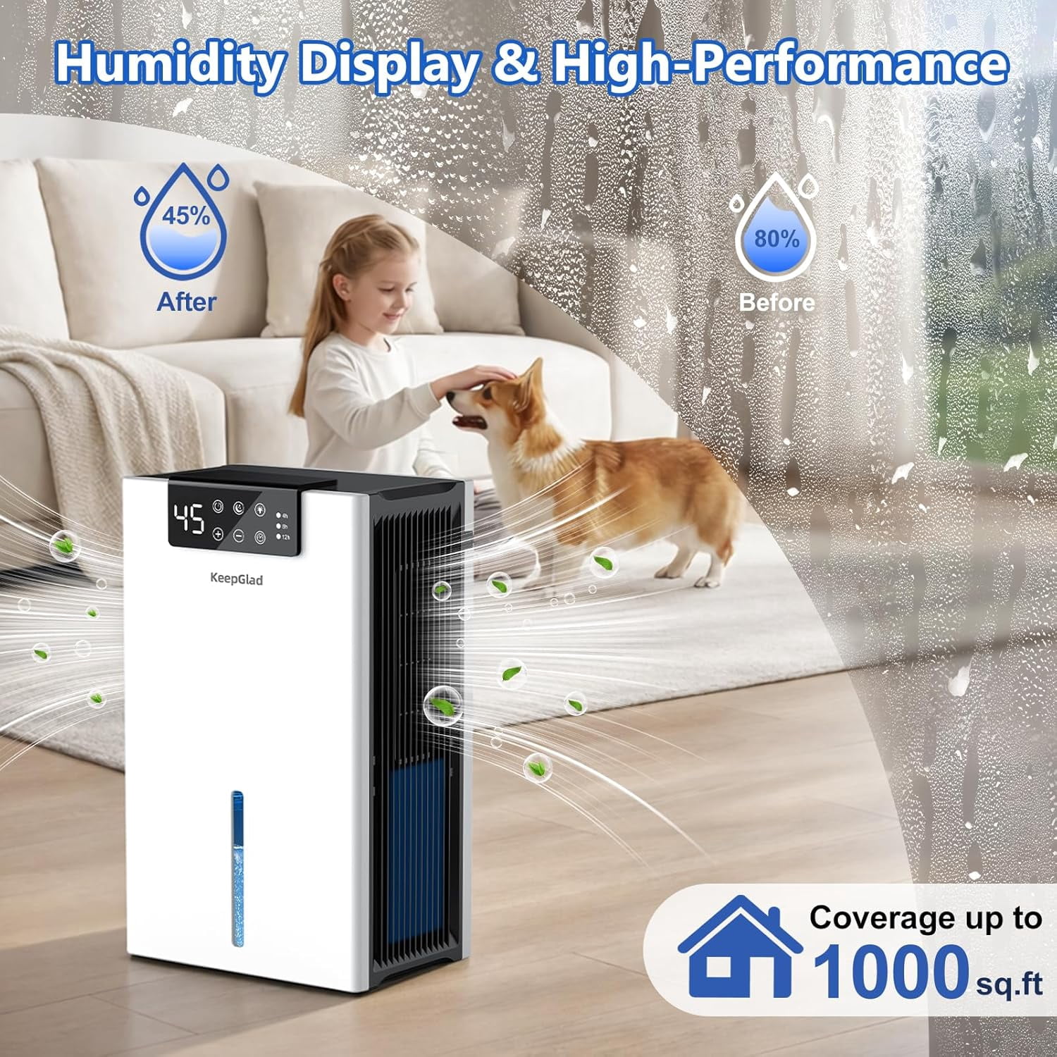 Dehumidifier, 98OZ Dehumidifiers for Home(1000sq.ft), Humidity Display Dehumidifier