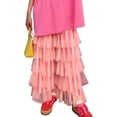 thumbnail image 2 of Women'S Long Tiered Ruffled Tulle Pants High Waist Stripe Print Wide Leg Palazzo Pants for Club Party Pink L, 2 of 8