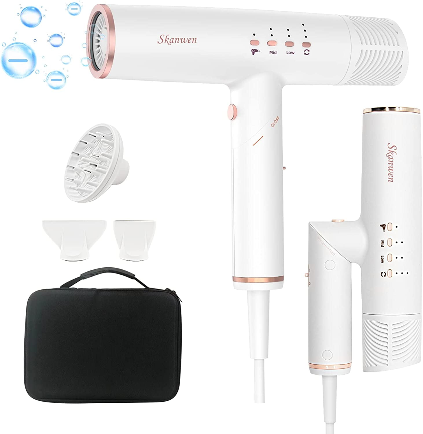 Professional Hair Dryer, Brushless Motor, Foldable Hair Blow Dryers