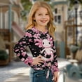 thumbnail image 3 of Xoenoiee Axolotl Cherry Blossom Print Girls Long Sleeve Shirts Tie Hem Fall T-Shirt Round Neck Tops Blouse Pullover Tunic Outfits Fall Clothes, 5-6 Year, 3 of 7