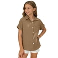 thumbnail image 3 of JAJAHO Boys Girls Button Down Shirts Kids Short Sleeve Solid Color Loose Fit Collared Blouses Classic Casual Summer Top Ages 3-16 Years Stylish Tops, 3 of 6