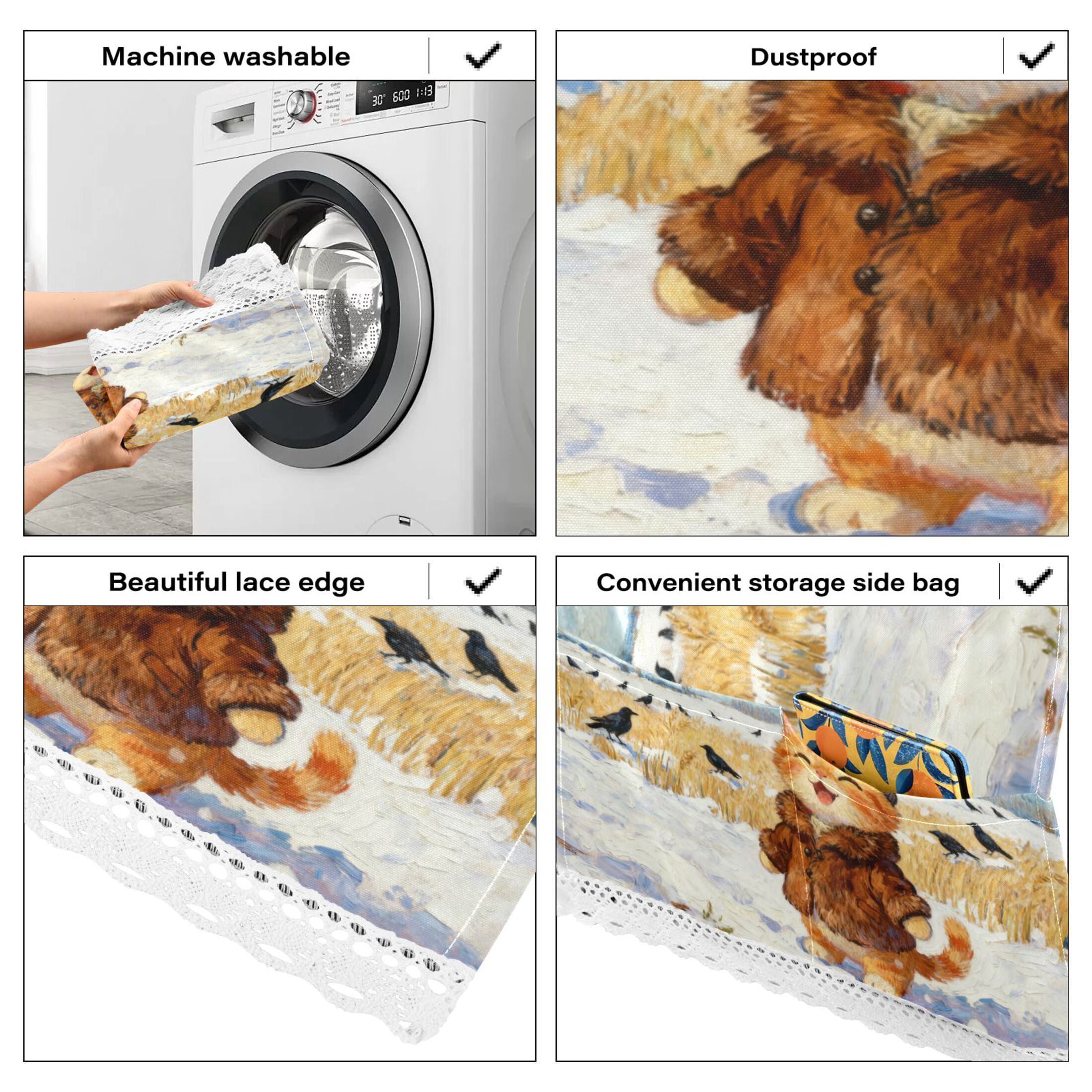 Wobogo Rice Field Kittens Washing Machine Cover Dustproof Washer Dryer Cover Waterproof Laundry Room Decorative Protector