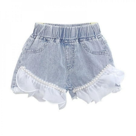 

Summer Kids Short Denim Shorts For Girls Fashion Girl Short Princess Jeans Lace Pearl Denim Shorts Children Girls Pants