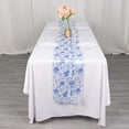 thumbnail image 5 of Efavormart 12"x108" White Blue Chinoiserie Floral Print Satin Table Runner, 5 of 7