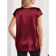 thumbnail image 4 of Deago Women Silk Satin Tops Cap Short Sleeve Blouse Summer V Neck Work Shirts Business Casual Dressy Outfits (Red, M), 4 of 9
