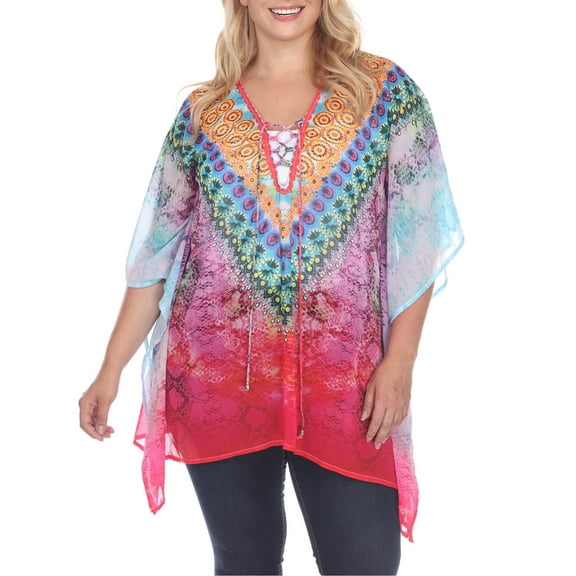 White Mark Women's Plus Size Animal Print Caftan