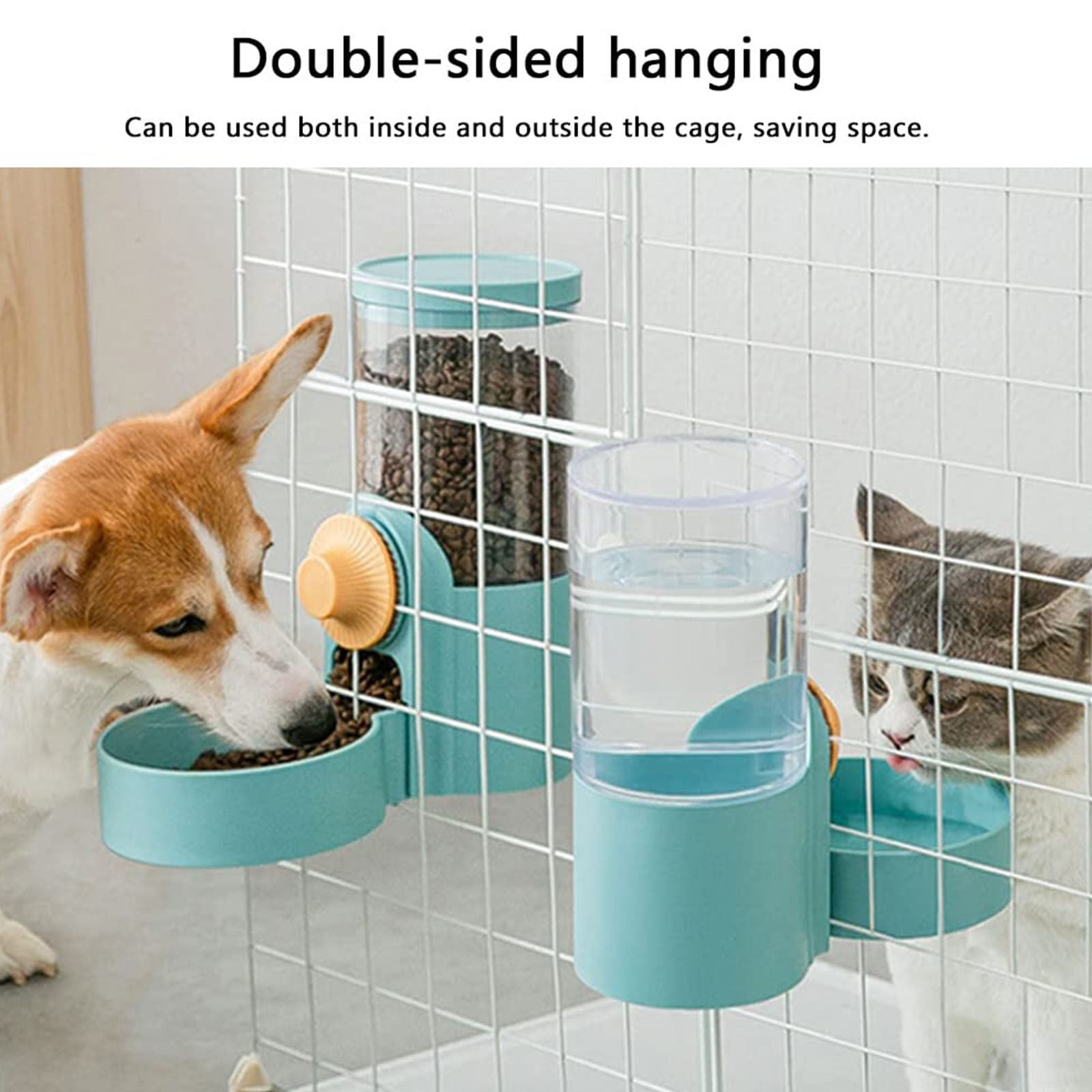Dog Cage Automatic Kennel Feeder, Food and Water Dispenser Hanging Bowls for Cage Crate Kennel,Food Container Feeder Pet Drinker Creative Type Cat and Dog Food Dispenser (Blue, 2)