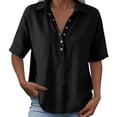 thumbnail image 4 of Women's Cotton Linen Polo Shirt, Casual Short Sleeve Summer Top, Button Down Blouse, 4 of 6
