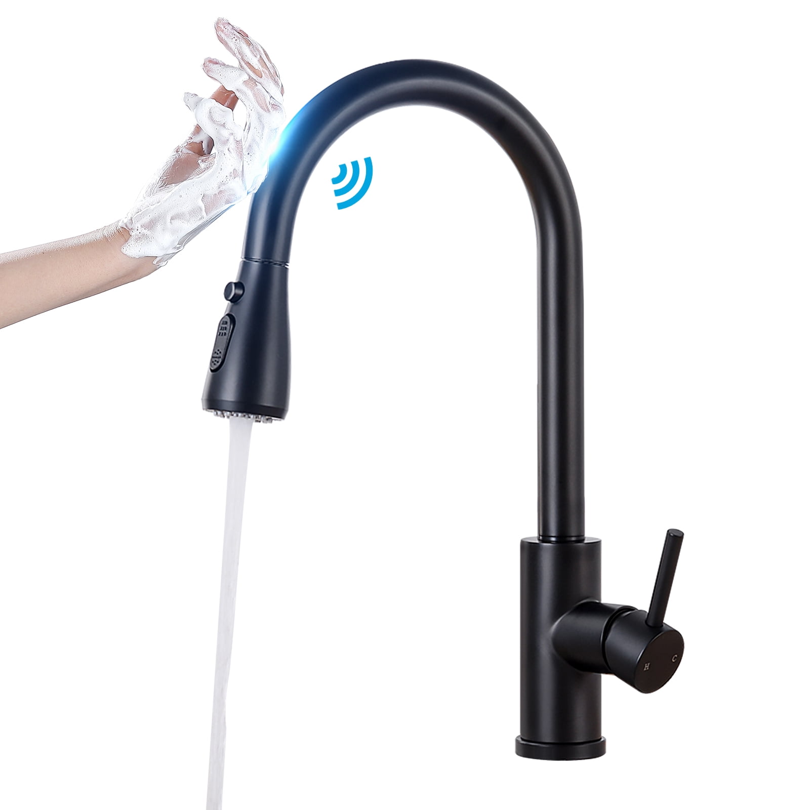 Details about   Touch On Kitchen sink Faucet Pull Down Sprayer Touch Activated Matte Black Tap 