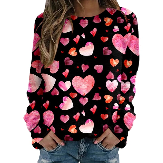 SOMOWI Chandails à Capuchon et Chandails Mode pour Femmes Imprimé Col Rond Coupe Ajustée Chandail à Enfiler Manches Longues Entraînement Blouse Ample Rose Vif Sortie Hauts d'Automne m