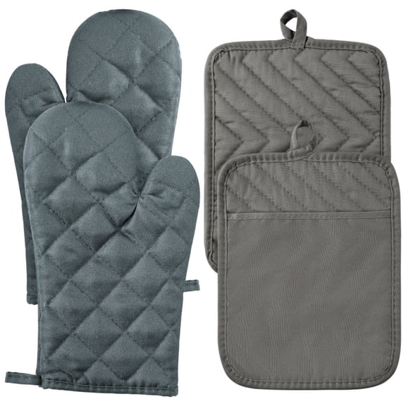2ooya Cotton Potholder Gloves Set, 2-Piece Gray Heat Insulated for Kitchen