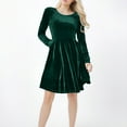 thumbnail image 7 of Women's High Waisted Velvet Dress Casual Long Sleeve Crew Neck Dress A-Line Flowy Dress With Pockets, 7 of 7