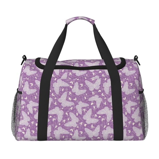 Disketp Purple Butterflies Floral Bolsa de Viaje Tipo Duffle, Bolso de Mano para Fin de Semana para Mujer, Bolsa de Gimnasio Ligera para Hombre, Esencial para Viajes