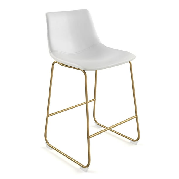 Aeon Furniture Petra Set Of 2 Bar Stool, Gold And White Leather Bar Stools