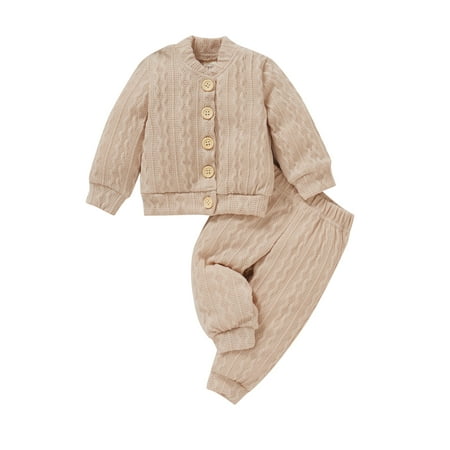 

Canrulo 2Pcs Newborn Baby Girls Knitted Clothes Infant Kids Button-Down Cardigan Knitwear Tops and Pants Set Beige 6-9 Months