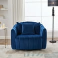 thumbnail image 2 of 40.35"W Upholstered Oversized 360° Swivel Accent Barrel Chair and Half Cozy Sofa with 3 Pillows, Velvet Channel Tufted Pumpkin-Shape Club Armchair for Living Room, Bedroom, Office, Lounge,NAVY, 2 of 10