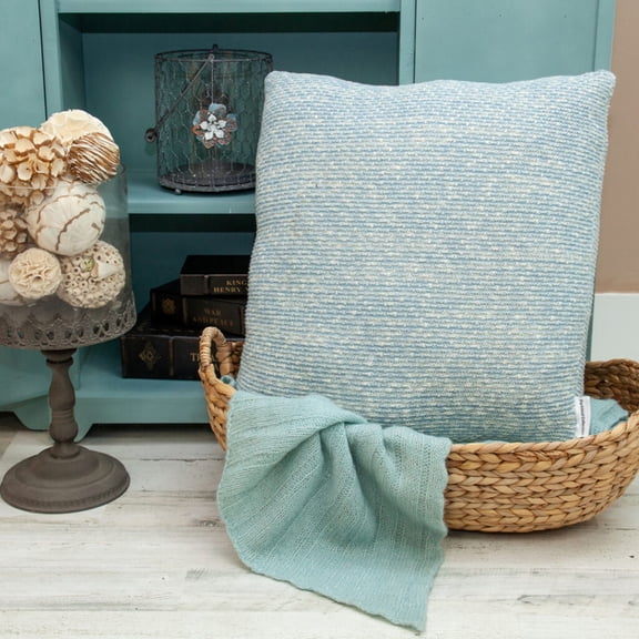 Nassau Collection Knitted Stripe Solid Cotton Throw Pillow - 20" - Blue and Beige