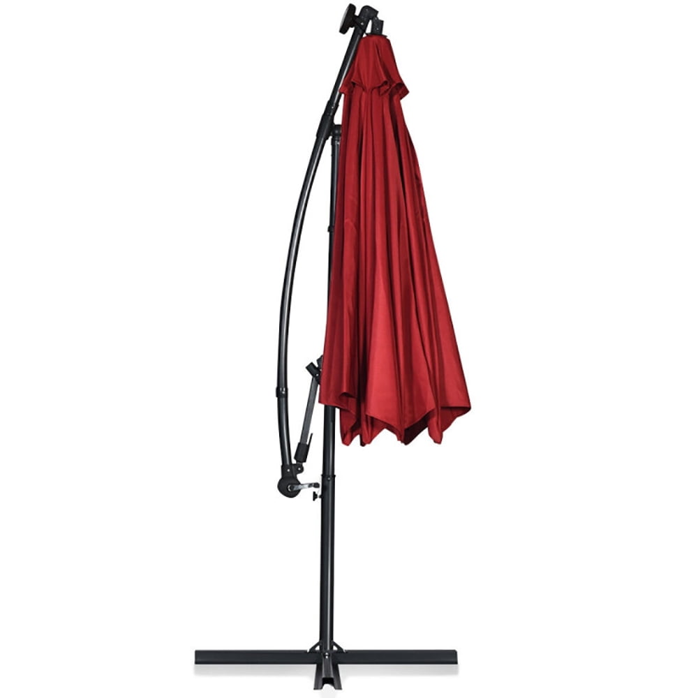 Aimee Lii 10 ft 360° Rotation Solar Powered LED Patio Offset Umbrella without Weight Base, Outdoor Umbrellas for Patio, Red Aimee Lii 10 ft 360° Rotation Solar Powered LED Patio Offset Umbrella without Weight Base, Outdoor Umbrellas for Patio, Red