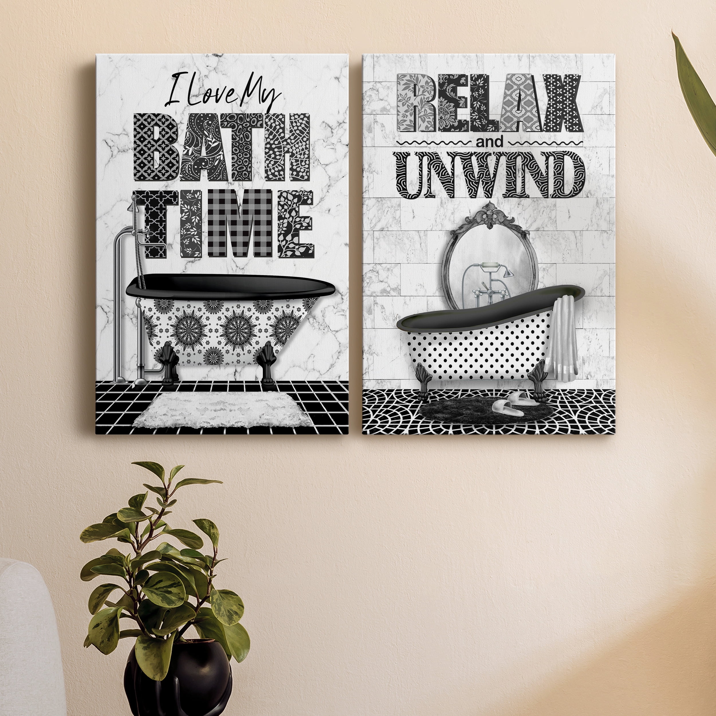 Bath Time Premium Gallery Wrapped Canvas - Ready to Hang - Set of 2 - 40 x 60 Each