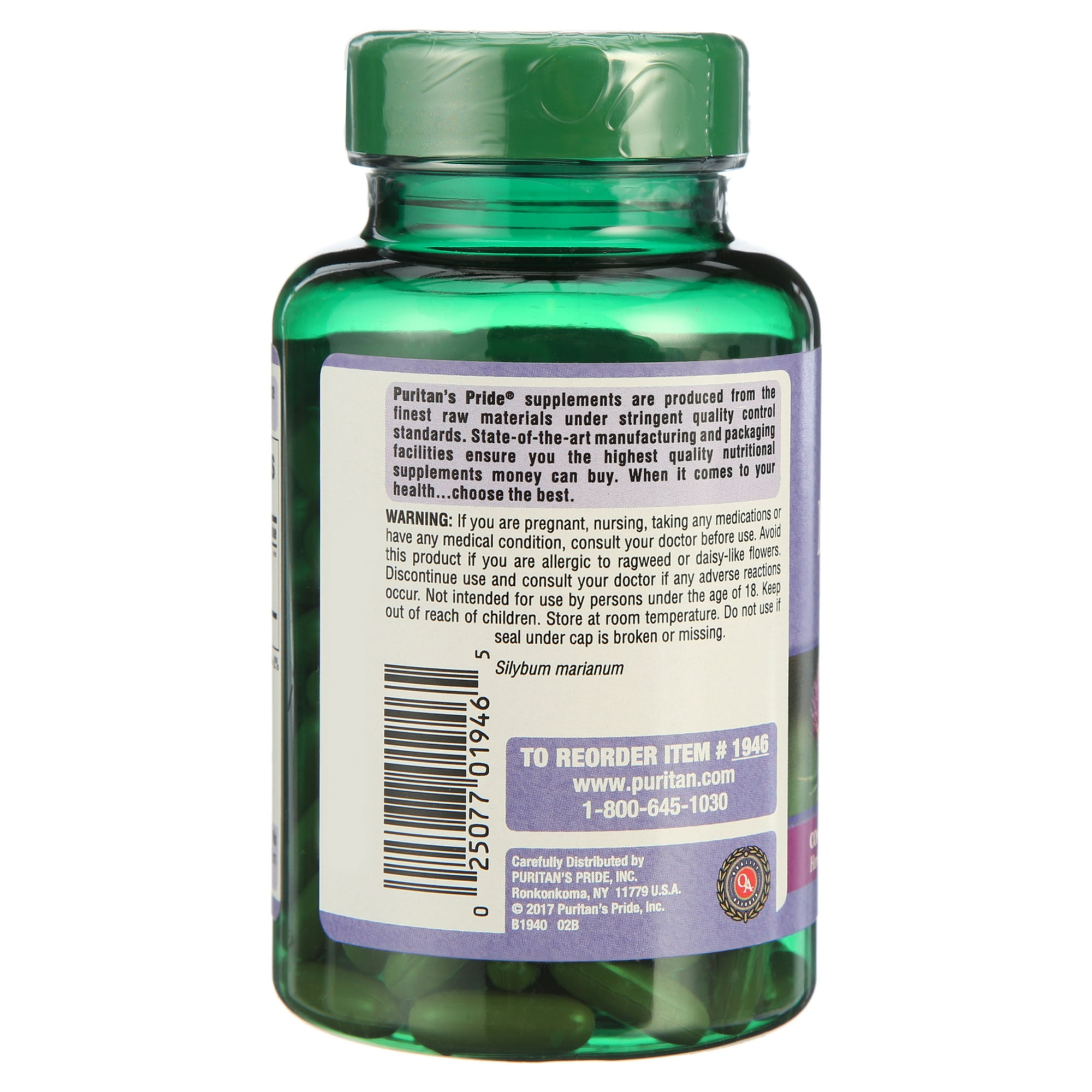 Puritan's Pride of Milk Thistle 4:1 Extract 1000 Mg (Silymarin)-180 Softgels