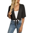 thumbnail image 2 of Womens Cropped Shrug Cardigan 3/4 Sleeve Open Front Tie Knot Chiffon Lightweight Summer Sheer Shawl Black XL, 2 of 6
