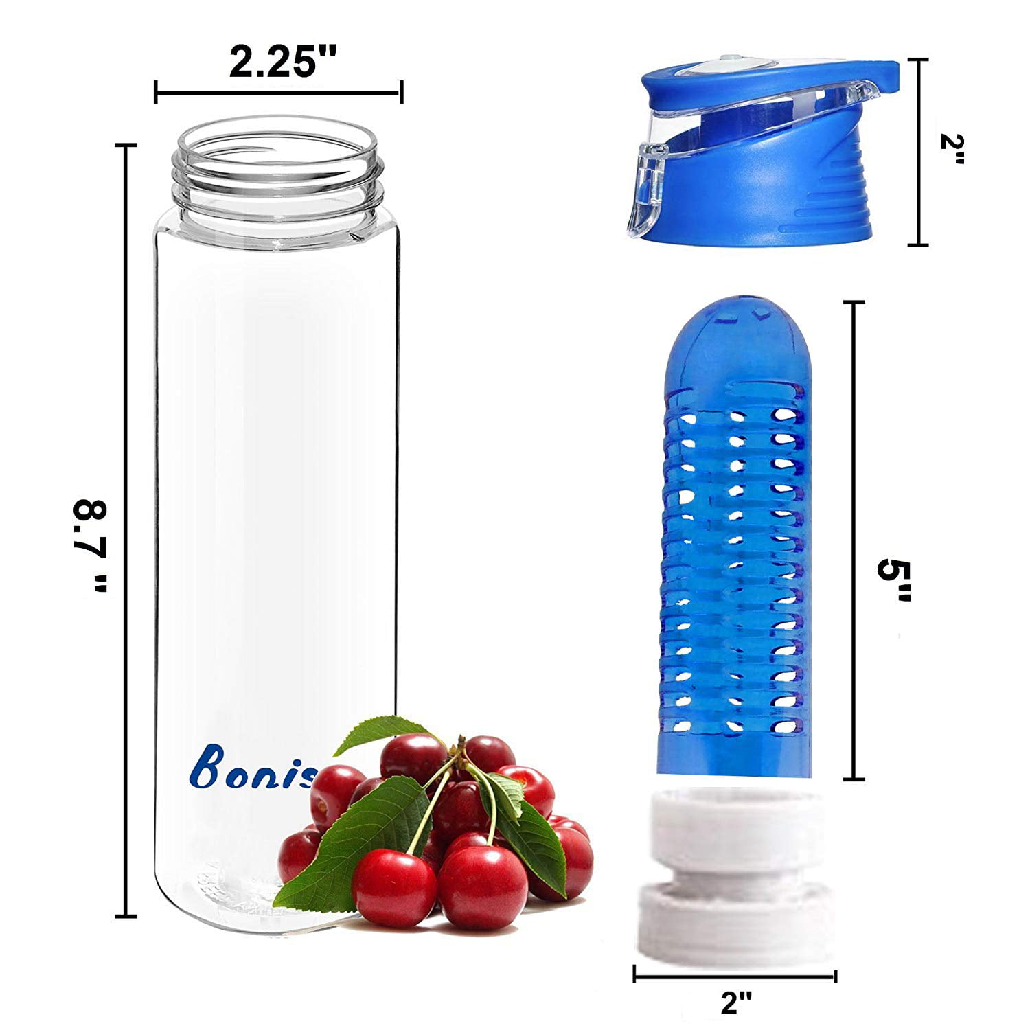 Bonison 23 OZ Stylish Tritan Fruit Infuser Water Bottle, Leak Proof, Trendy  Durable with Handle for Fruit, Juice, Iced Tea, Lemonade & Sparkling  Beverages - Red – TOPOKO
