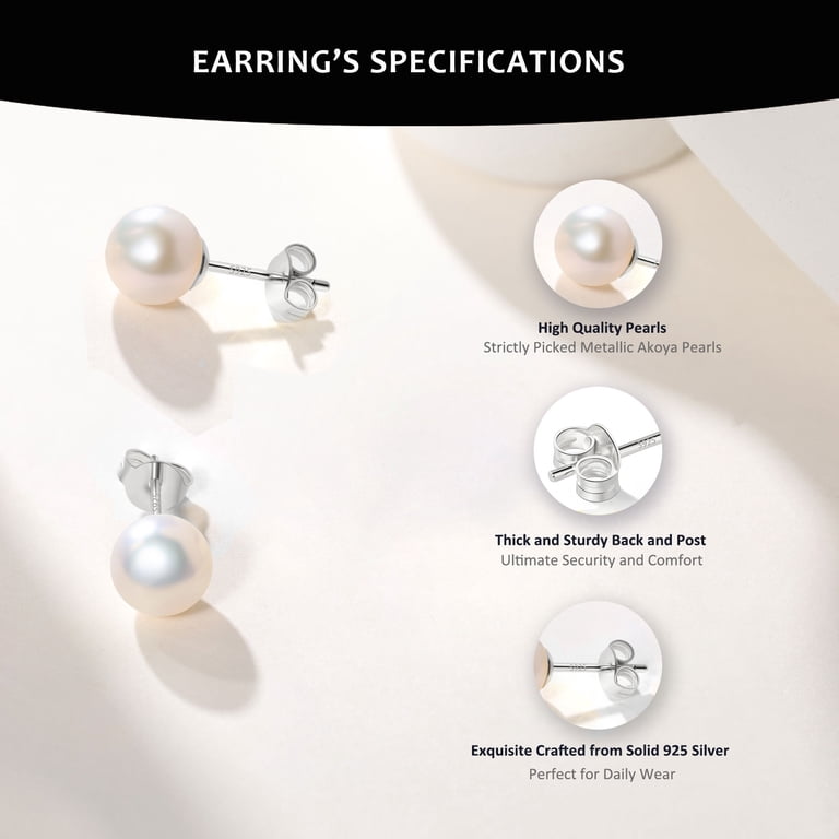 YAMI Akoya Cultured Pearl Stud Earrings, 7-7.5mm photo 4
