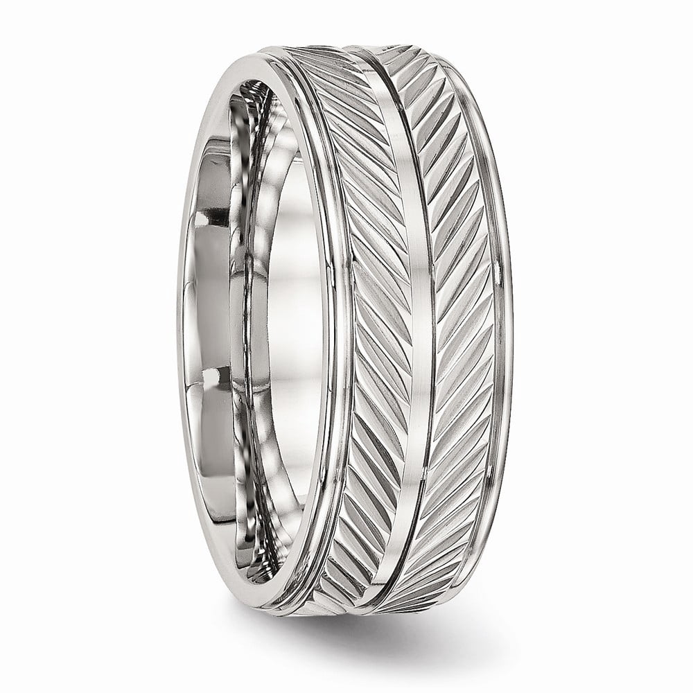 8mm Stainless Steel Polished Grooved Ring - Size 10